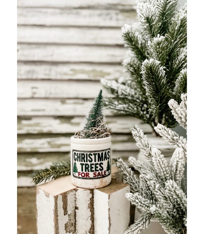 Antique Ironstone 4oz. Crock w/ Christmas Trees For Sale transfer - Holiday